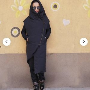 Asymmetrical avant garde hooded waterproof vest